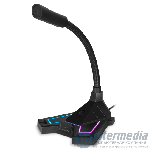 Микрофон SVEN MK-600 настольный проводной USB-A, 58 ± 3 dB, 20-16000 МГц, кабель: 1,8м, RGB, USB ,черный
