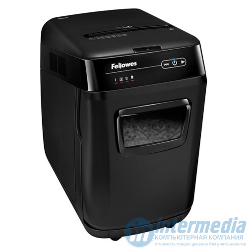 Шредер Fellowes AUTOMAX 150C Уровень секретности P-4, Фрагмент 4х38 мм, Подача 8(150) лист, Ёмкость корзины 32 л, Уничтожение скоб, скрепок, пл. карт, Чёрный