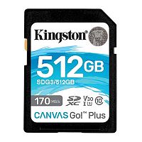 Карта памяти Secure Digital SDXC CL10 512GB KINGSTON  Canvas Go Plus 170R C10 UHS-I U3 V30 - Интернет-магазин Intermedia.kg