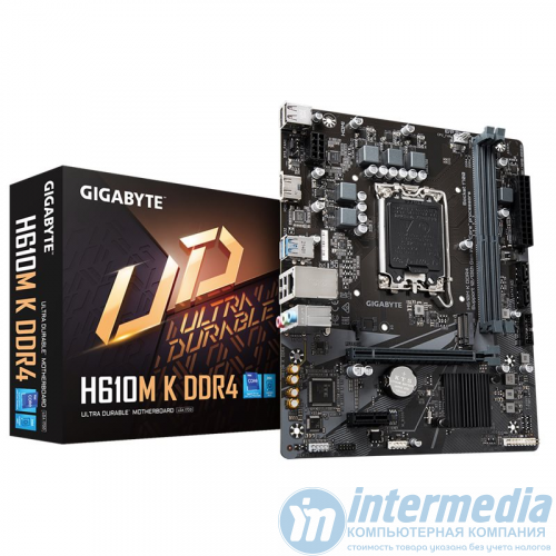 Материнская плата Gigabyte H610M K DDR4, LGA1700, Intel H610, 2xDDR4 PC25600, 1xPCI-E16X, 1xPCI-E1x, Sound8Ch, GBLAN, 2SATA+M.2, mATX, 4USB3.2+6USB2.0, HDMI