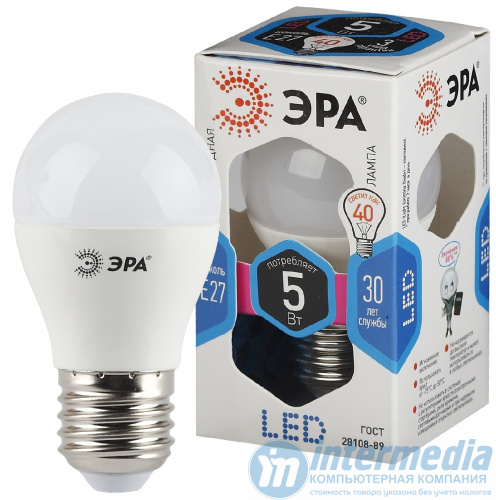 Лампа ЭРА STD LED P45-5W-840-E27