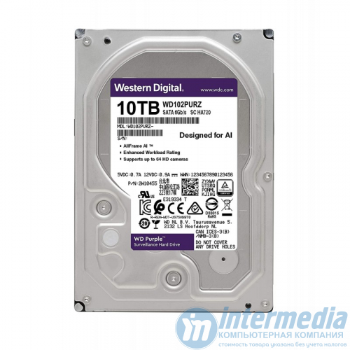 Жесткий Диск WD 10TB 7200rpm 256MB WD101PURA PURPLE SURVEILLANCE SATA3