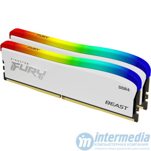 Оперативная память DDR4 16GB (2x8GB) PC-25600 (3200MHz) KINGSTON FURY BEAST WHITE RGB SE KF432C16BWAK2/16