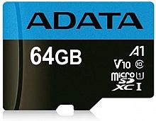 Карта памяти micro Secure Digital Card (Trans Flash) 64GB HC10 A1 V10 Adata AUSDX64GUICL10A1 + SD adapter - Интернет-магазин Intermedia.kg