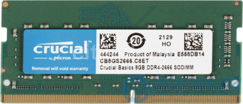 Оперативная память для ноутбука DDR4 SODIMM 8GB Crucial 2666Mhz (PC4-21300) CL19 SR x8 Unbuffered [CB8GS2666]