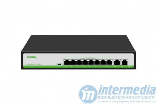 Коммутатор TIANDY TC-P3S010 Spec:F/0820/AT/90  8x10/100Mbps PoE,2x100Mbpc,PoE budget:90W Metal