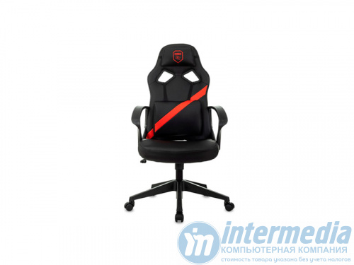 Кресло игровое Zombie 30, макс.нагрузка 120 кг, регулировка высоты/наклона/жесткости, эко.кожа, черный/красный с подголовником, ID2010864