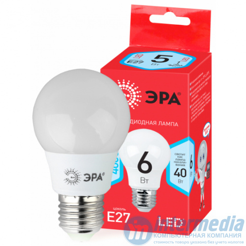 Лампа ЭРА RED LINE LED A55-6W-840-E27 R E27/E27 6 Вт груша, нейтральный белый свет