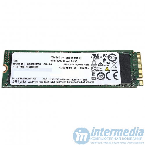 Диск SSD 512GB SK hynix PC801 HFS512GEJ9X115N M.2 2280 PCIe 4.0 x4 NVMe 1.3, read/write (MB/s) up to: 3400/2500, OEM