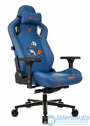 Кресло игровое  Knight Craft Dragon, макс.нагрузка 150 кг, регулировка высоты/наклона/жесткости, эко.кожа, синий с подголовником,  ID1978499