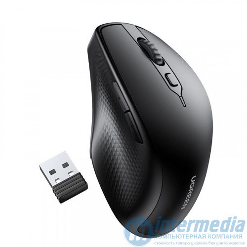 Беспроводная мышь UGREEN MU101 (оптическая, DPI:max4000, silent.5 кнопок, подключение: 2.4G, Bluetooth) black  90395