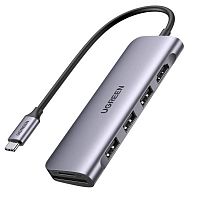 Конвертер UGREEN CM511 (USB Type-C - 3xUSB3.0+HDMI 4K@30Hz+USB-C 100W PD) серый15596 - Интернет-магазин Intermedia.kg