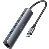 USB-хаб Anker 5-in-1 USB-C Hub A83310A1 3xUSB 3.0 (5 Gbps), 4K HDMI (30Hz), Ethernet port (10/100/1000 Mbps), Gray+Case - Интернет-магазин Intermedia.kg