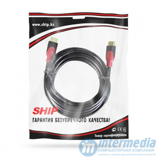 Интерфейсный кабель SHIP SH6016-5P, HDMI-HDMI, 30В, Пол. пакет, Контакты с золотым напылением, 5 м, Чёрный
