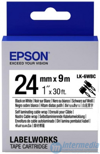 Лента Epson C53S627404 LC-6WBC9 (Цвет ленты - черный, цвет текста - черный, ширина 24мм, длина 9м, для кабелей)